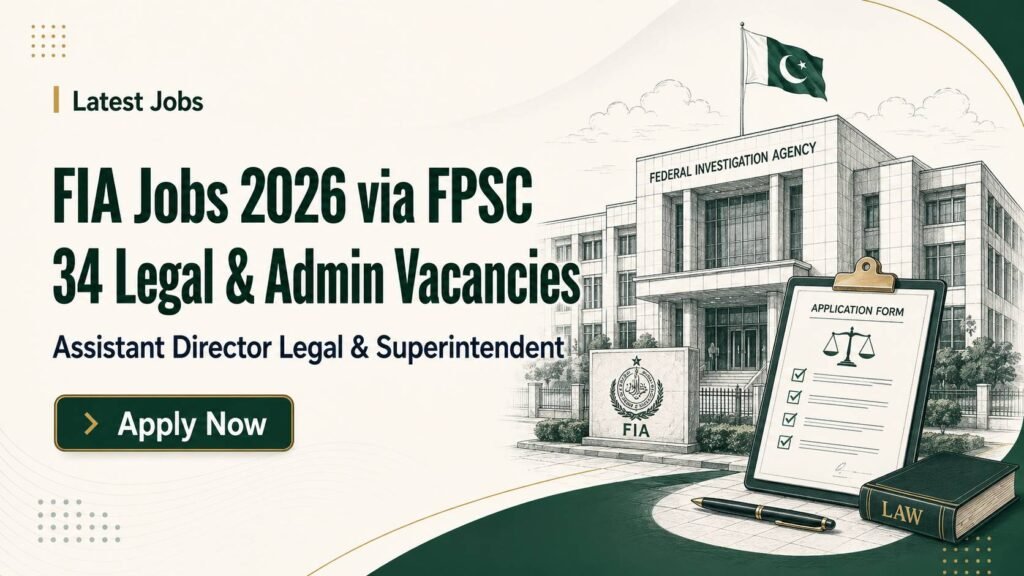 FIA Jobs 2026 via FPSC: 34 Assistant Director Legal and Superintendent Vacancies