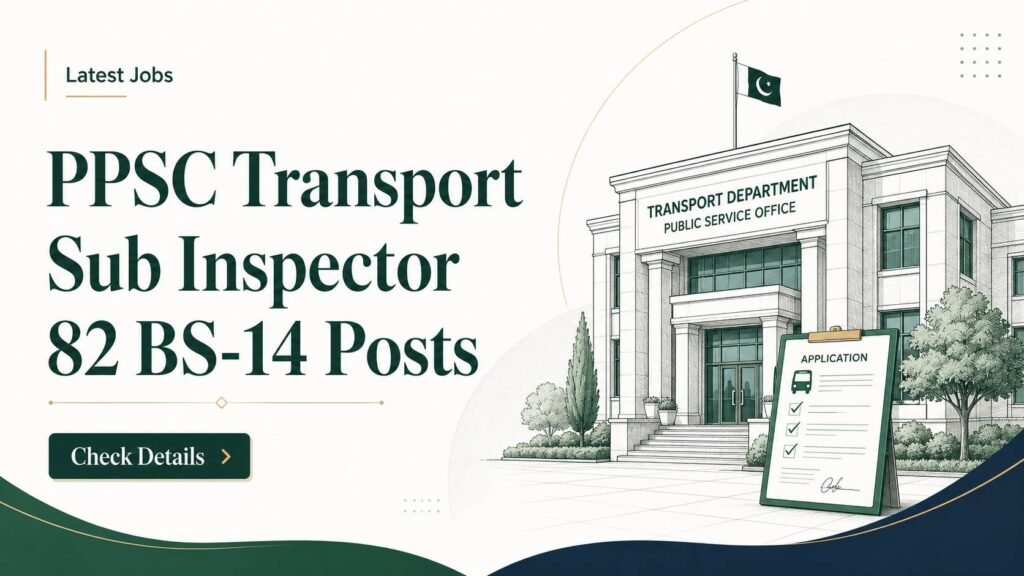 PPSC Transport Sub Inspector Jobs 2026: 82 BS-14 Vacancies, Eligibility, Syllabus and Apply Online